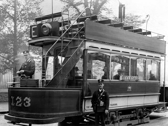 A double decker Ecclesall Tram No 123 pictured at Nethergreen, Sheffield