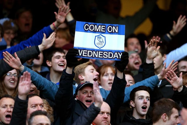 Sheffield Wednesday fans cheer on their team prior to kickoff during the FA Cup Third Round match between  Manchester City and Sheffield Wednesday at Etihad Stadium on January 4, 2015 in Manchester, England.  (Photo by Alex Livesey/Getty Images)