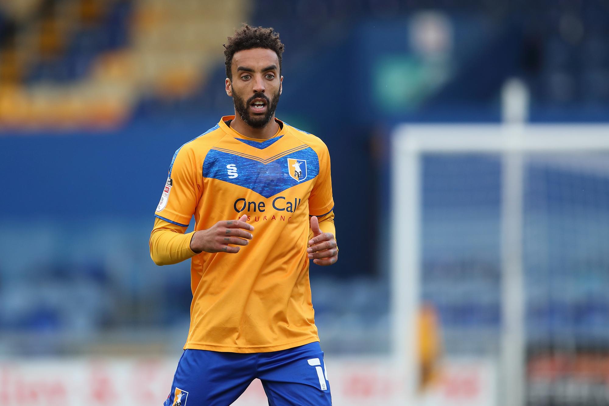 MANSFIELD, ENGLAND - OCTOBER 10: James Perch of Mansfield Town during the Sky Bet League Two match between Mansfield Town and Stevenage at One Call Stadium on October 10, 2020 in Mansfield, England. (Photo by James Williamson - AMA/Getty Images)