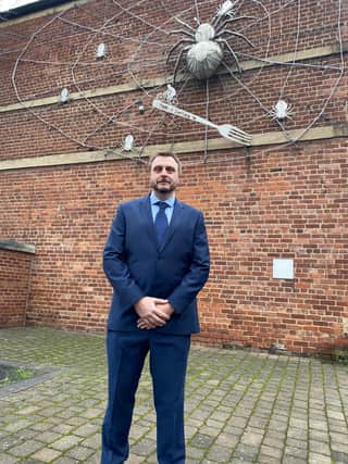 Nathan Hoole, private investigator, outside his Sheffield office.