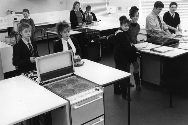 Pupils in the Home Economics area at Mortimer School. Are you pictured in this February 1990 scene?