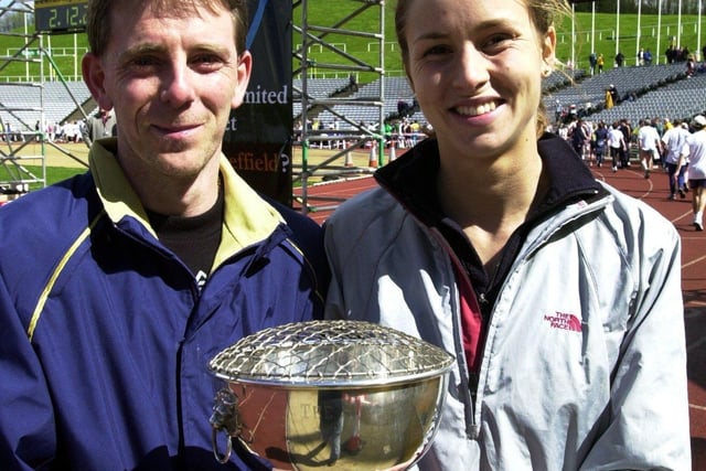 The 2001 Half Marathon male and female winners, Rotherham Harriers runner Andrew Aked and Dr Kate Rice from Nottingham