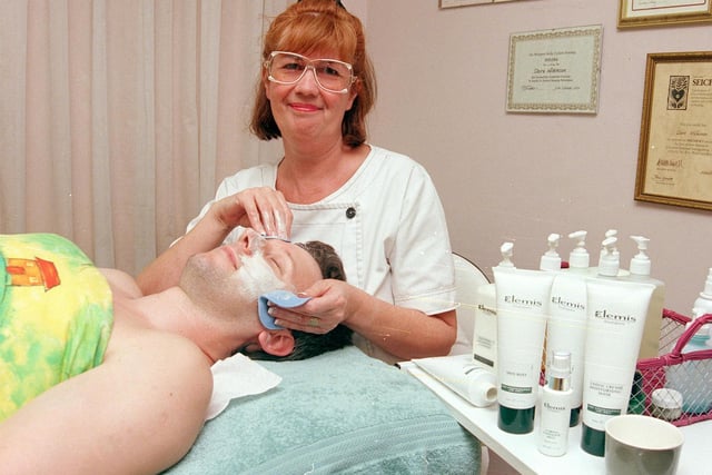 Claire Wilkinson beauty therapist  with a customer at The Retreat Health and Beauty Clinic Ecclesall Road in 1999