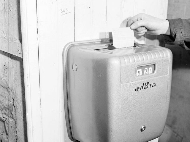 An IBM time recording machine used by Scotsman staff in 1962.