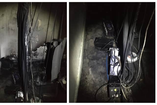 The aftermath of a fire at a cannabis farm in Rotherham (pic: @CopMoustache)