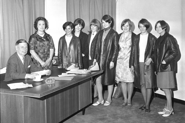 The team that handled the administrative duties at the Press Centre at Wearmouth Hall and at Roker Park.  Seen with George Crow and Mrs P Came, supervisor, are
left to right : Rachael Cohen, Pauline Phillipson, Margaret Scott, Coral Maughan, Susan Cramner, Christine Hardy and Margaret Toomey.