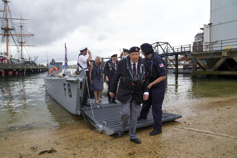 D-Day veterans are welcomed to the Portsmouth Historic Dockyard to commemorate the 77th anniversary of the Normandy Landings. Picture date: Sunday June 6, 2021. Picture: Steve Parsons/PA Wire
