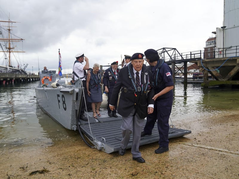 D-Day veterans are welcomed to the Portsmouth Historic Dockyard to commemorate the 77th anniversary of the Normandy Landings. Picture date: Sunday June 6, 2021. Picture: Steve Parsons/PA Wire