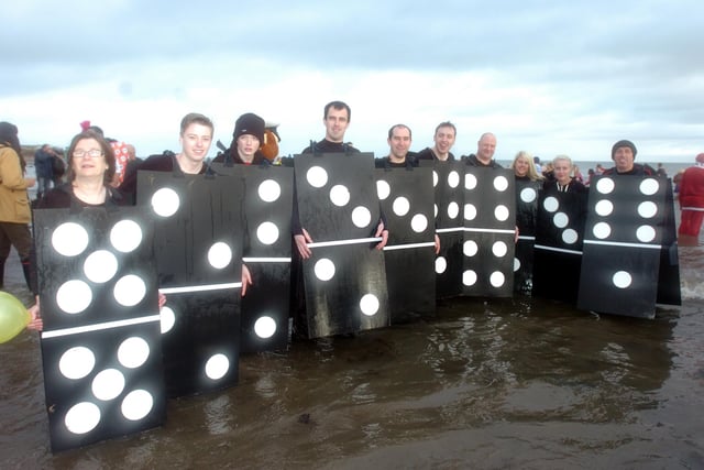 The team from Thompson Park Community Centre taking part in the Sunderland Lions Club annual Boxing Day Dip, in 2012.