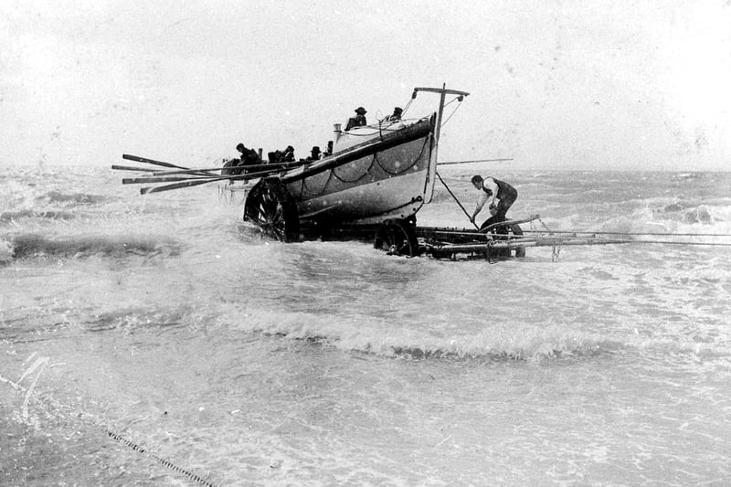 In 1888 a new lifeboat Charlie and Adrian was built for Hayling Island by Hanson & Sons in Cowes to replace the station’s first boat Olive Leaf. The Hayling Island lifeboat Charlie and Adrian, which saw service between 1888 and 1914, pictured in 1900.