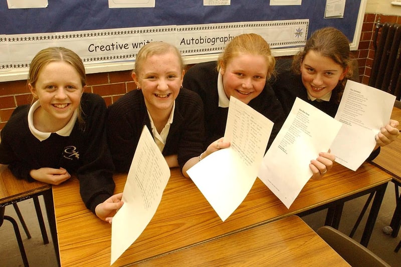 These Jarrow School pupils saw their poetry work go into print 18 years ago. Pictured are Gina Alcock, Rachel Ogden, Corinna Wade and Joanne Davison.