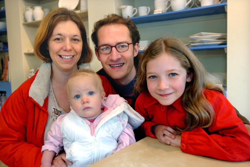 Jon and Kate Jones with their children Eleanor and Holly at the Planet Pot Ceramic Cafe on Hangingwater Road, Nether Green
