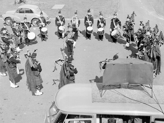 A pipe bands performs at the Mound in August 1963.