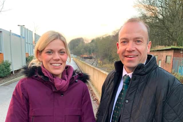 Penistone and Stocksbridge MP Miriam Cates with railways minister Chris Heaton-Harris during his visit to the Don Valley railway line