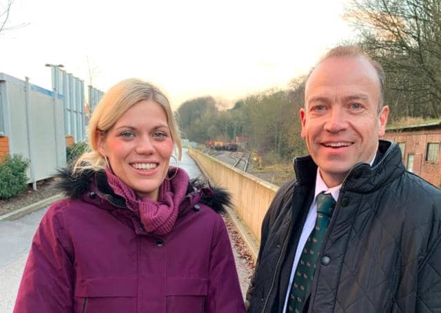 Penistone and Stocksbridge MP Miriam Cates with railways minister Chris Heaton-Harris during his visit to the Don Valley railway line
