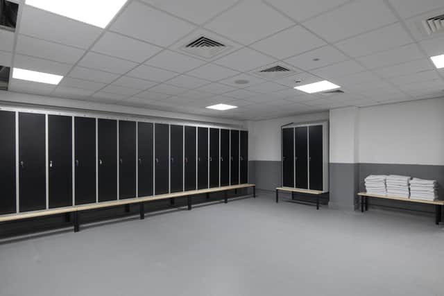 The home changing rooms at the Sheffield Olympic Legacy Park Community Stadium. Photo: Giles Rocholl.