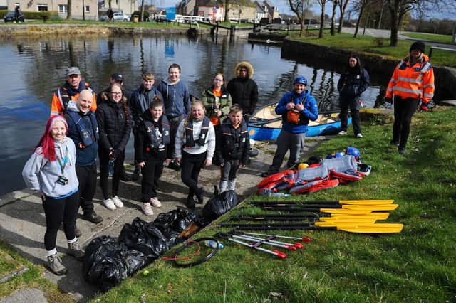 The youngsters get kitted out for a paddle on the canal during yesterday's clean up