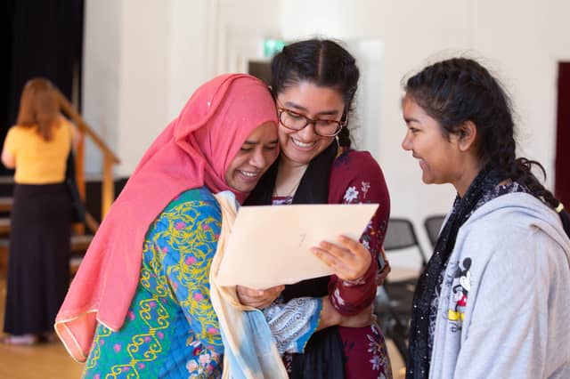 Nahida Choudhury, with her daughter, Mahera who got 2A* and one A, and her other daughter Ariba. Picture: Habibur Rahman