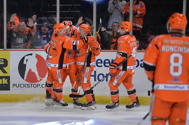 Sheffield Steelers' players celebrate - will they have a title to show off at the end of the season?