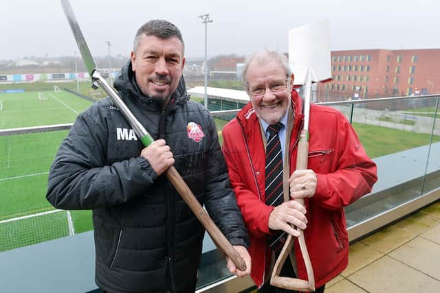 Ground breaking of new stadium at Olympic Legacy Park. Richard Caborne with Mark Aston Sheffield Eagles.