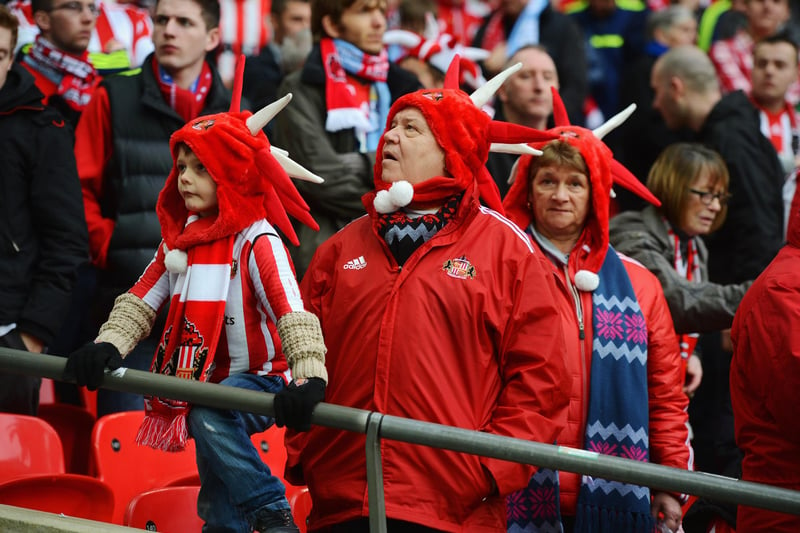 Sunderland fans look on nervously prior to the final at Wembley.