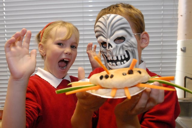 Spooky food and a scary mask. Sounds like a recipe for a great Halloween at Biddick Hall Junior School in 2007. Billy Lloyd and Ellie Patterson certainly seemed to be having a scarily good time.