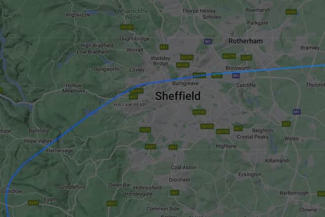 The path taken by a Royal Saudi Air Force Lockheed VC-130H, which was heard soaring over Sheffield as aircraft arrived at RAF Coningsby in Lincolnshire ready for Exercise Cobra Warrior. Photo: Flightradar24
