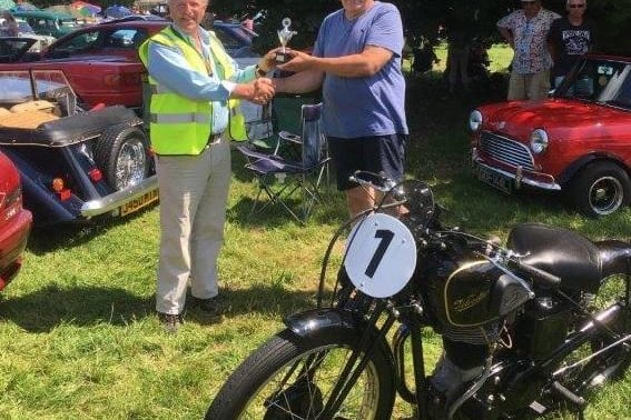 Mark Bellamy's 1947 350cc Velocette Racing motorbike won the best bike award.