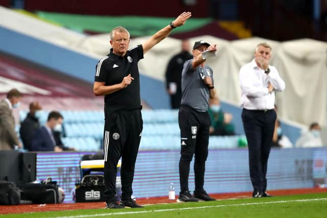 Sheffield United manager Chris Wilder on the touchline during the Premier League match at Villa Park, Birmingham. Julian Finney/NMC Pool/PA Wire.