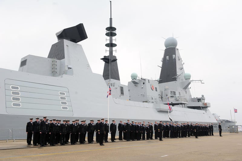 21st March 2013. HMS Defender Commissioning Ceremony at the Portsmouth Naval Base. Ships company on parade
Picture: Paul Jacobs  (13802-2)