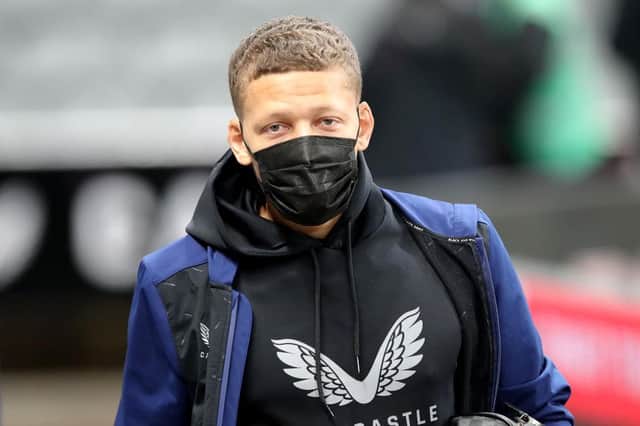 Dwight Gayle of Newcastle United arrives at the stadium prior to the Premier League match between Newcastle United  and  Manchester United at St. James Park on December 27, 2021 in Newcastle upon Tyne, England. (Photo by Ian MacNicol/Getty Images)