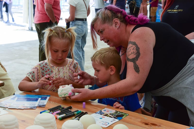 Painting ceramics at the Hartlepool Waterfront Festival Rebirth 2021 on Saturday were Darcey (five) and Jaxon (four) Boardman with their aunt Christine Rae, of Hartlepool.