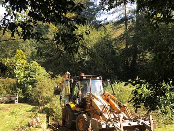 A Sheffield City Council digger is used to clear overgrowth at the park.