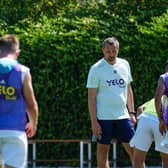 Slavisa Jokanovic speaks to his players on their pre-season camp in Malaga