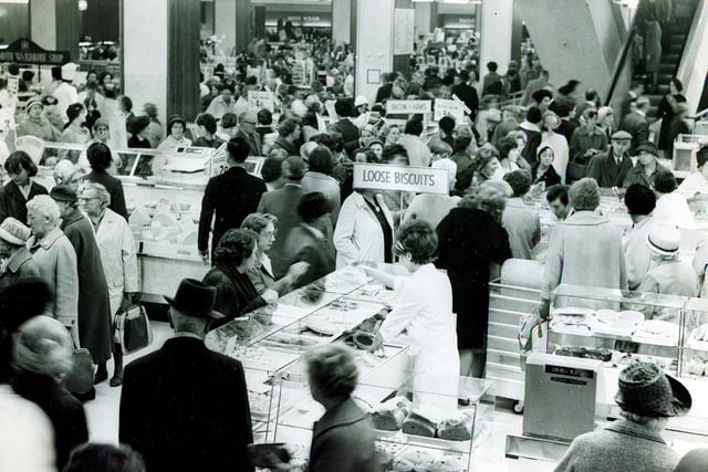 The busy scene in Pauldens new store (later Debenhams), The Moor, Sheffield, on the opening day in 1965