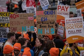 Nearly 3,000 appointments were cancelled in Sheffield’s hospital because of this month’s junior doctors strikes, official figures show.  PIcture shows junior doctors take part in a rally in Trafalgar Square during a nationwide strike on April 11, 2023 in London. (Photo by Carl Court/Getty Images)