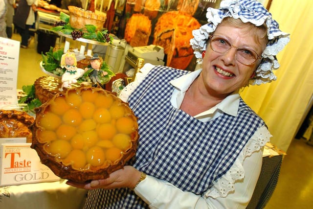 Maggie Topping with her speciality topped pies at South Yorkshire Festival of Food and Drink in 2004