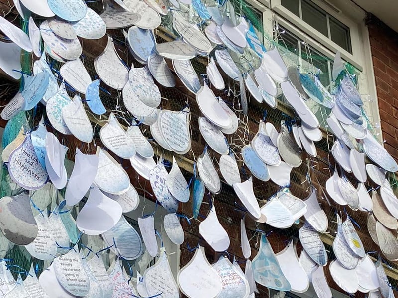 The waterfall of wishes at High Oakham Primary School.