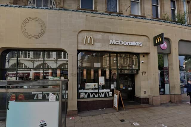 McDonald's on Sheffield High Street, where a man entered with bolt croppers and threatened people inside (pic: Google)