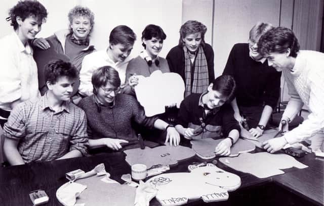The Etcetera Company from Tapton School busy making their hippos for the Young Enterprise Competition in January 1986