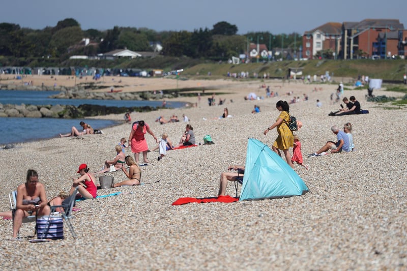The beach was busy at Lee-on-the-Solent as people flocked to the seafront to make the most of the summer weather. Picture: Stuart Martin (220421-7042)