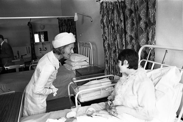 The Duchess of Kent chats to a new mum in Nether Edge Hospital maternity ward in 1969 