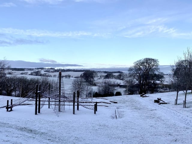 The Hills above Bathgate in West Lothian were blanketed with heavy snow this morning, and roads had not been gritted.