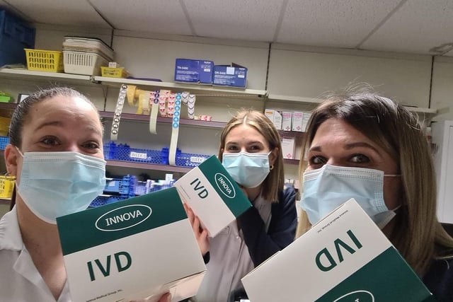 Pharmacy workers with Covid-19 tests. Sent in by Jodi Northcote.
