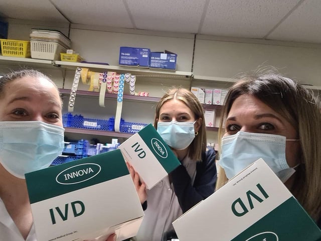 Pharmacy workers with Covid-19 tests. Sent in by Jodi Northcote.