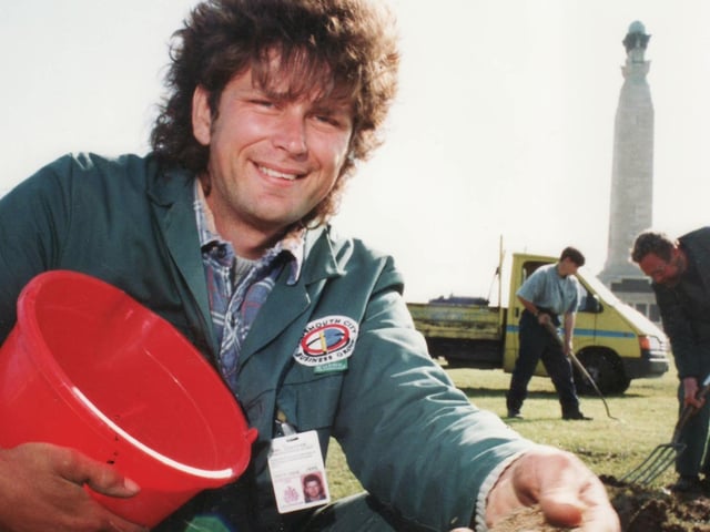 Work is carried out on Southsea Common in June 1994 by Alan Dockree, at from, Alan Brown and Rob Creasey, from Portsmouth City Contract Services
