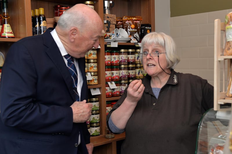 The Duke of Devonshire officially opened the revamped market hall in 2014. He is chatting to Sarah Risorto of Delicibo