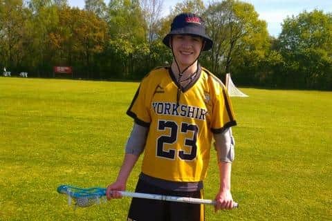 Charlie in Sheffield Lacrosse gear. Charlie received offers from Thomas University in Maine and Cornell College in Iowa.