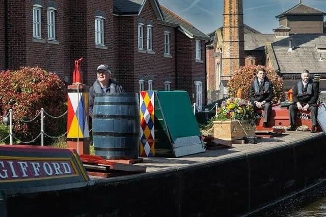 Di Skilbeck's funeral. The coffin was transported on a historic working boat which she had once helped to restore. Diana Skilbeck MBE, 80, was given the touching send off at the National Waterways Museum in Ellesmere Port, Cheshire, last Tuesday (April 4). Picture:  Canal and River Trust / SWNS