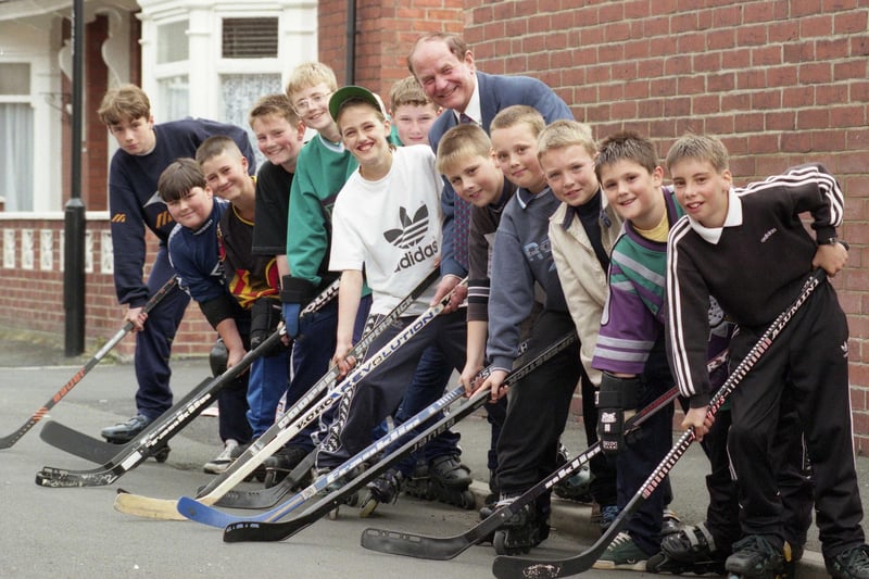 Coun George Howe with the street hockey-mad youngsters who were desperate for somewhere to play. Were you among them?